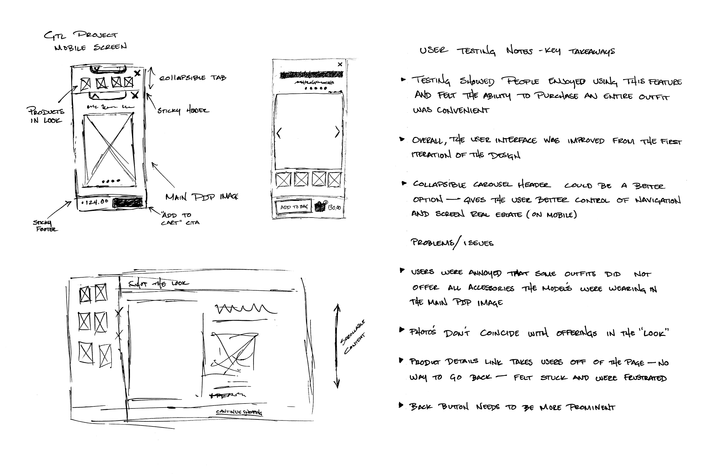 Initial sketches and notes for Shop This Look project